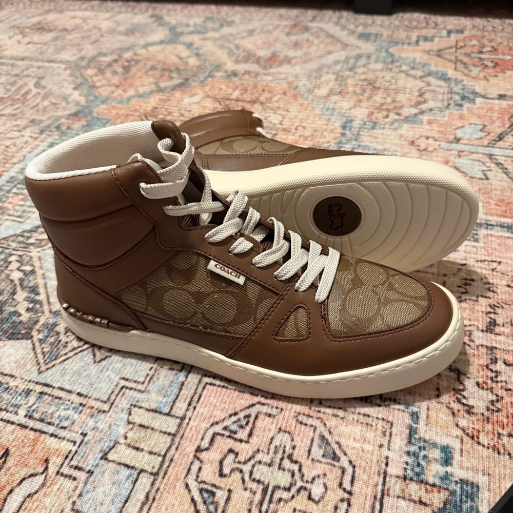 Coach Men's Tan and Brown High-Top Sneakers